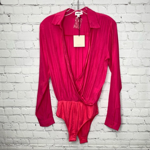 NEW Revolve x Superdown Women Hot Pink Presley Surplice Bodysuit X-Small XS - Picture 5 of 12